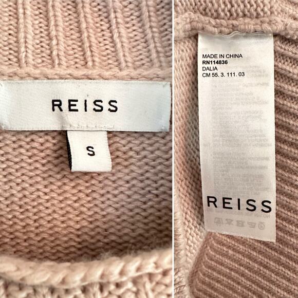 Reiss Dalia Cableknit Wool Blend Sweater Sz Small Classic Funnel Neck Beige - Picture 4 of 7